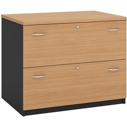 OM Lateral Filing Cabinet H720 x W900 x D600mm 2 Drawer Beech and Charcoal