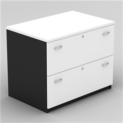 OM Lateral Filing Cabinet H720 x W900 x D600mm 2 Drawer White and Charcoal