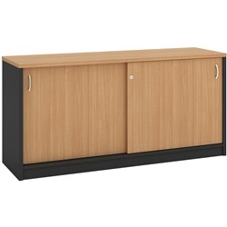 OM Classic Credenza Lockable H720 x W1200 x D450mm Sliding Doors Beech and Charcoal