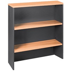 OM Overhead Hutch 900W x 325D x 1080mmH 2 Shelf Beech and Charcoal