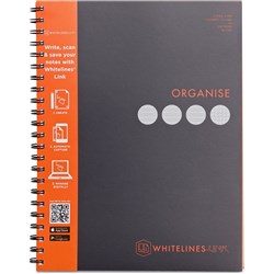 Whitelines Book Spiral A4 Hard Cover 4 Subject Ruled & Square 240 Page Black