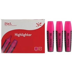 Stat Highlighter Chisel Pink 2-5mm Tip Rubberised Grip Available in Boxes of 10
