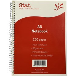 Stat Notebook Side Spiral A5 8mm Ruled 60gsm 200 Page Red