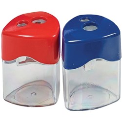 Stat Sharpener Double Hole Metal With Canister Assorted Colours