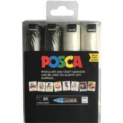Uni Posca Paint Marker PC-8K Broad 8mm Chisel Tip Black And White Pack of 4