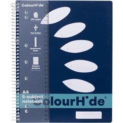Marbig Colourhide 5 Subject Notebook A4 250 Pages Assorted Colours