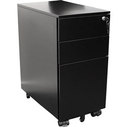 Rapidline GO Steel Slimline Mobile Pedestal 2 Drawer 1 File 300Wx472Dx610mmH Black