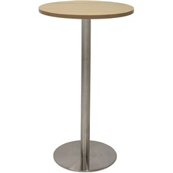 Rapidline Disc Base Dry Bar Table 600D x 1085mmH Oak Top Silver Base