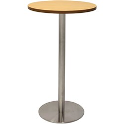 Rapidline Disc Base Dry Bar Table 600D x 1085mmH Beech Top Silver Base