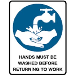 Brady Safety Sign Hands Must Be Washed Self Adhesive Vinyl 180W x 250mmH White/Black