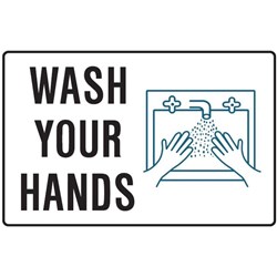 Brady Safety Sign Wash Your Hands (With Picto) 300W x 225m mH Metal White/Black/Blue