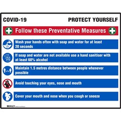 Brady Safety Sign Covid-19 Prevention Multi-Message 1500W x 1200mmH Poly White/B