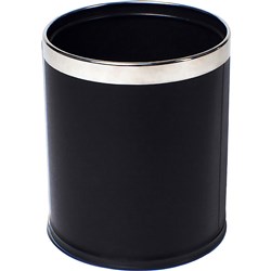 Compass Round Leatherette Bin With Liner 10 Litres Silver Rib Black Base