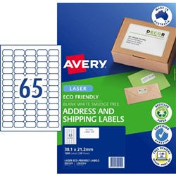 Avery Eco Friendly Labels Laser Printer White 20 Sheets 38.1x21.2mm 65UP 1300 Labels