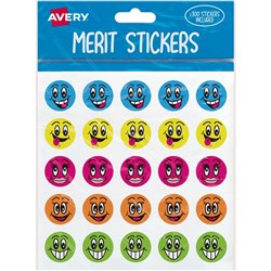 Avery Merit Stickers Smiley Faces Round 22mm 5 Designs Assorted 300 Sticker