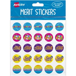 Avery Merit Stickers Caption 2 Round 22mm 5 Designs Assorted Colours 300 Sticker