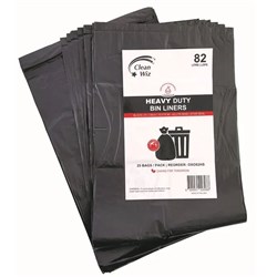 Clean Wiz Oxo-Biodegradable Heavy Duty Bin Liner 82L Black Pack Of 25