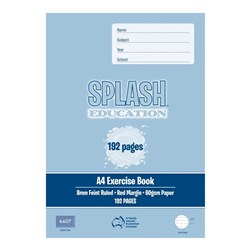 Splash A4 192 Page Exercise Book 8mm Ruled + Red Margin 297x210mm