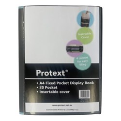 Protext Fixed Display Book A4 20 Pocket Insertable Cover Cover And Spine Black