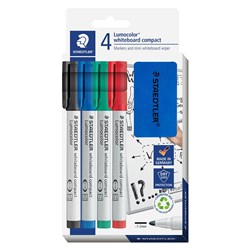 Staedtler Whiteboard Compact Marker Set Bullet Point 4 Assorted Colours Plus Eraser