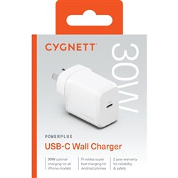 Cygnett PowerPlus 30W GaN USB-C Fast Wall Charger White