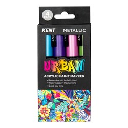 Kent Urban Paint Markers Medium 6mm Dual Nib Metallic Assorted Pack Of 4
