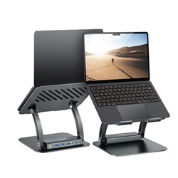 Mbeat Stage P6 Laptop Stand With USB-A And USB-C Dock 10-17 Inch Grey