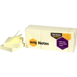 Marbig Repositionable Notes Yellow Notes 40x50mm Yellow 100 Sheet Pad Pack Of 12