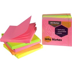Marbig Repositionable Notes 75 x 75mm Brilliant Neon 80 Sheet Pad Assorted Pack
