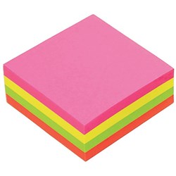 Marbig Repositionable Cube Notes 75 x 75mm Brilliant Neon Assorted 80 Sheet Pack