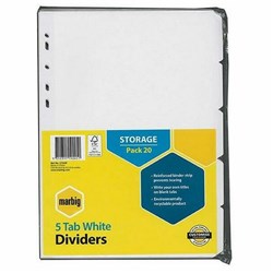 Marbig Manilla Divider A4 5 Tab White Pack of 20