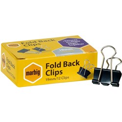 Marbig Foldback Clips 19mm Black Box Of 12