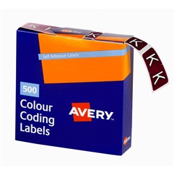 Avery Alphabet Coding Label K Side Tab 25x38mm Brown Box of 500