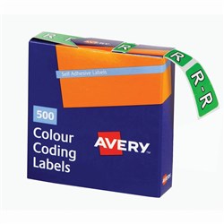 Avery Alphabet Coding Label R Side Tab 25x38mm Light Green Box of 500