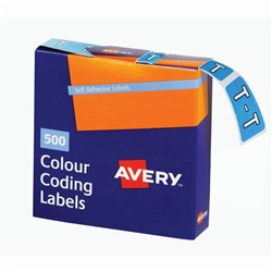 Avery Alphabet Coding Label T Side Tab 25x38mm Blue Box of 500