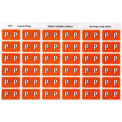 Avery Alphabet Coding Label P Side Tab 25x38mm Dark Orange Pack of 180