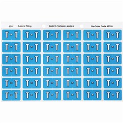 Avery Alphabet Coding Label T Side Tab 25x38mm Blue Pack of 180