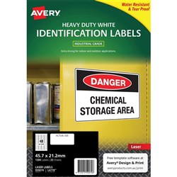 Avery White Heavy Duty Labels Laser L4778 Perm 45.7x21.2mm Extra Strong 25 Sheets (1200)