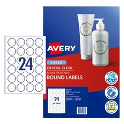 Avery Crystal Clear Laser Labels 6112C Round 40mm Clear 24UP 240 Labels 10 Sheet