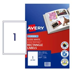 AVERY L7767 COLOUR LASER LABEL 1 Sheet 199 6 x 289 1mm Glossy White