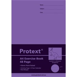 Protext Exercise Book A4 8mm Ruled 70gsm 48 Page Red Margin Kangaroo