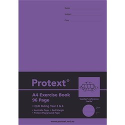 Protext Exercise Book A4 QLD Ruled Year 3/4 + Red Margin 96 Page Polycover - Turtle