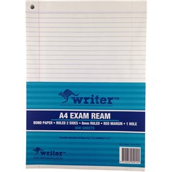 WRITER EXAM PAPER A4 60GSM 8MM RULED + MARGIN HOLE PUNCHED