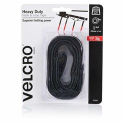 Velcro Brand Hook And Loop Heavy Duty Fasteners Tape 25mmx1m Black