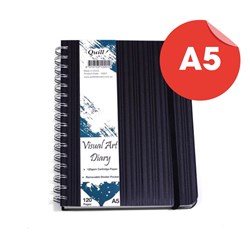 Quill Premium Visual Art Diary Spiral A5 125gsm 120 Page Side Bound Black