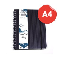 Quill Premium Visual Art Diary Spiral A4 125gsm 120 Page Side Bound Black