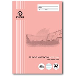 Olympic Notebook Student NSW 250x175mm 3mm Double Ruled 32 Page Rose Pink NP332