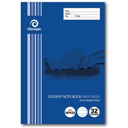 Olympic Notebook Student NSW 250x175mm 4mm Double Ruled 32 Page Navy Blue NP432