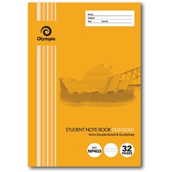 Olympic Notebook Student NSW 250x175mm 4mm Double Ruled 32 Page Old Gold NP4G3