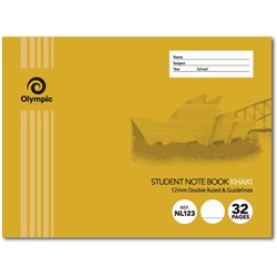 Olympic Notebook Student NSW 175x240mm 12mm Double Ruled 32 Page Landscape Khaki